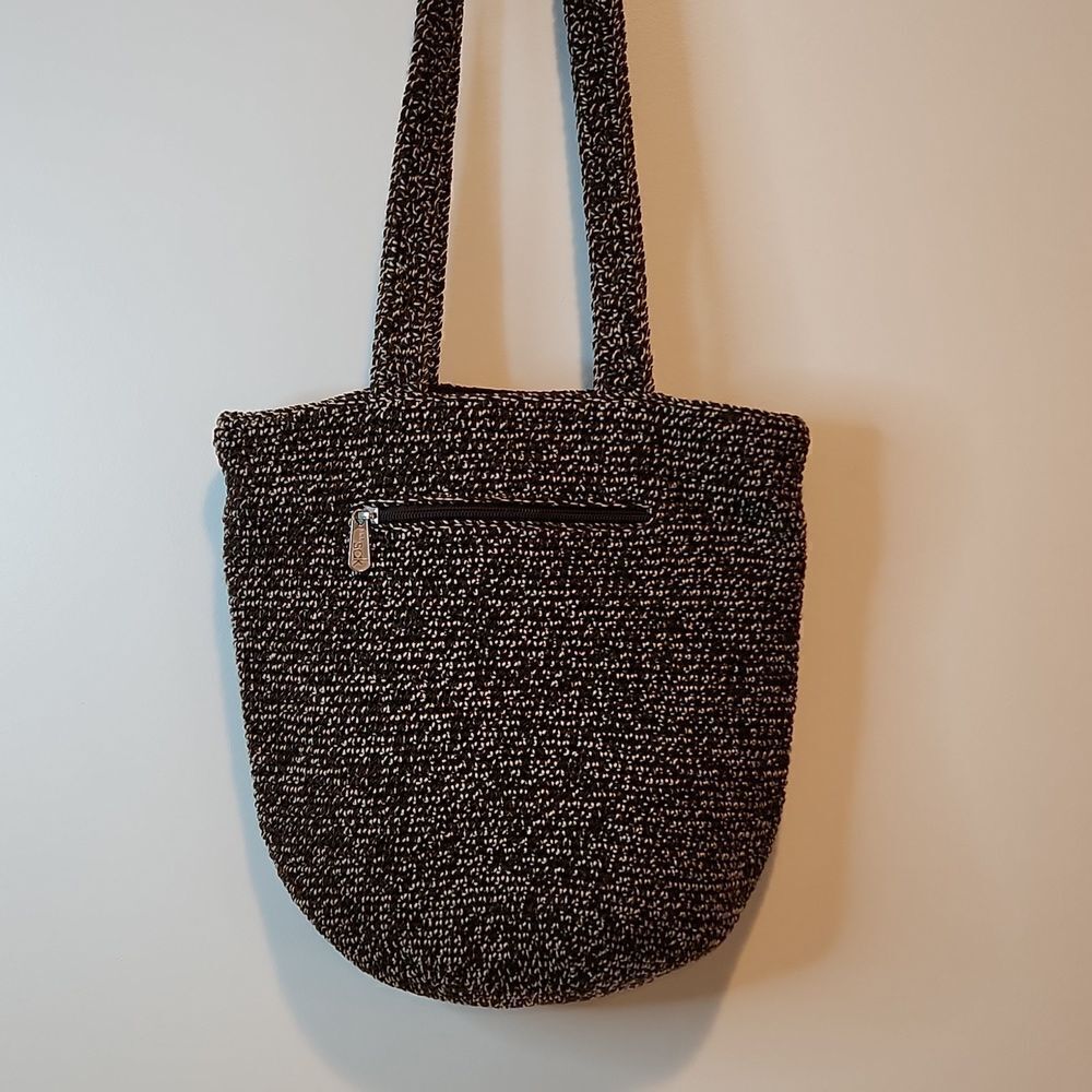 The Sak Knit Crochet Handbag Purse Shoulder Bag 2 Strap Brown/Tan EUC NICE!!